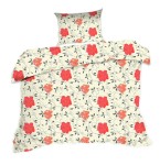 Pościel bawełniana 140x200 Classic kremowa czerwona kwiaty listki