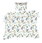 Pościel bawełniana 140x200 Classic biała niebieska beżowa kwiatki gałązki