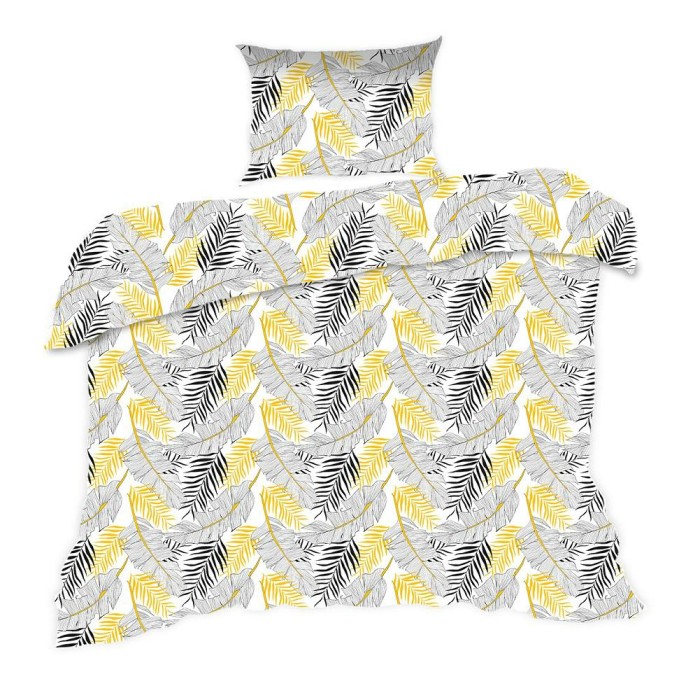 Pościel bawełniana 140x200 Classic biała złota szara liście-1