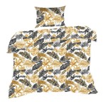 Pościel bawełniana 140x200 Classic biała złota szara liście palmy