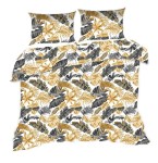 Pościel bawełniana 160x200 Classic biała złote szare liście palmy