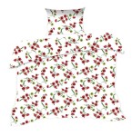 Pościel bawełniana 140x200 Classic biała zielona czerwona kwiatki