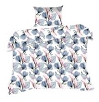 Pościel bawełniana 140x200 Classic biała niebieska różowa kwiaty liście