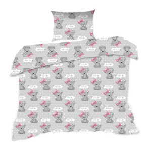 33809Pościel bawełniana 90x120 556K misie szara różowa Kids 24 z poszewką 40x60-1