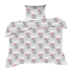 33810Pościel bawełniana 100x135 556K misie szara różowa Kids 24 z poszewką 40x60-1