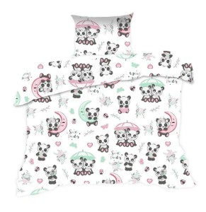 33815Pościel bawełniana 100x135 667K pandy biała kolorowa Kids 24 z poszewką 40x60-1