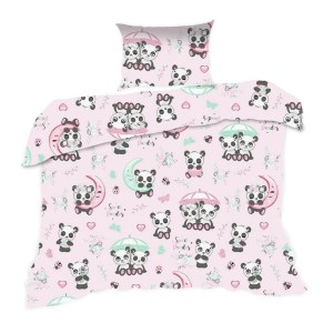 33817Pościel bawełniana 90x120 669K pandy różówa kolorowa Kids 24 z poszewką 40x60-1