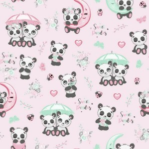 33817Pościel bawełniana 90x120 669K pandy różówa kolorowa Kids 24 z poszewką 40x60-2
