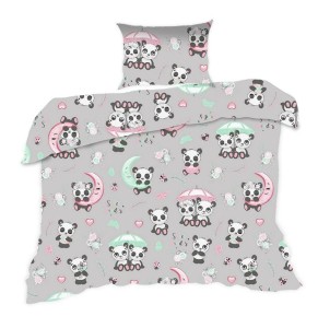 33820Pościel bawełniana 90x120 670K pandy szara kolorowa Kids 24 z poszewką 40x60-1