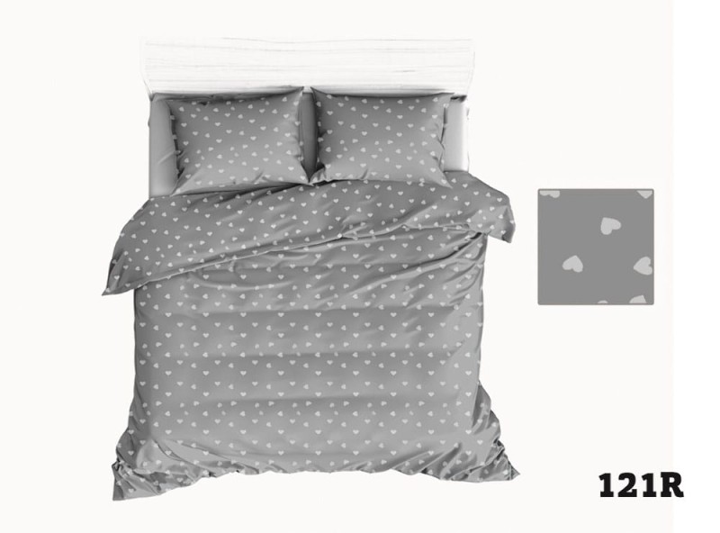 33850Pościel bawełniana 150x200 R121 szara serca serduszka białe 275D 1 poszewka 50x60-1