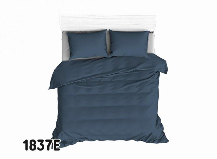 Pościel bawełniana 200x220 Extra niebieska ciemna jednobarwna-1