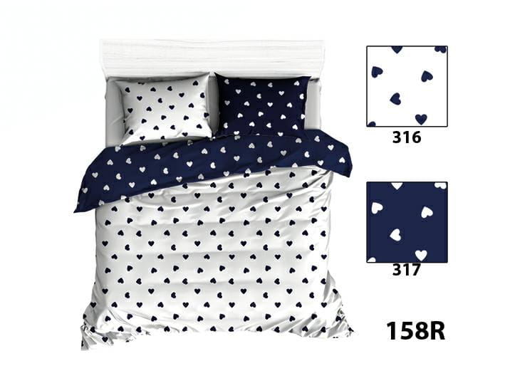 Pościel bawełniana 160x200 Extra biała granatowa serduszka-1