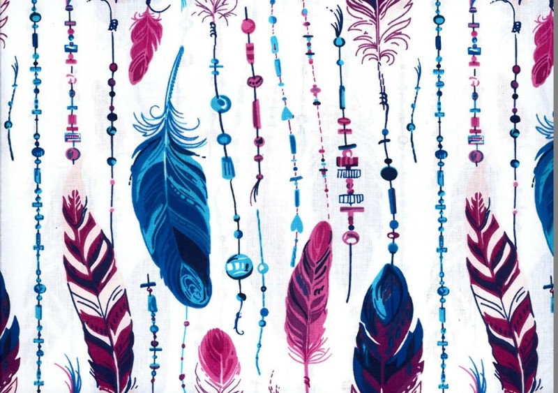 Pościel bawełniana 200x220 Extra biała różowa niebieska piórka-2