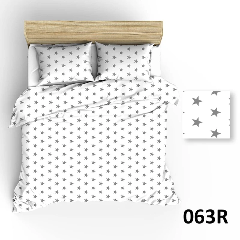 Pościel bawełniana 200x220 Extra biała szare gwiazdki-1