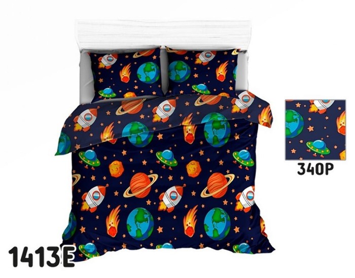 Pościel bawełniana 160x200 Extra granatowa kosmos planety galaktyka-1
