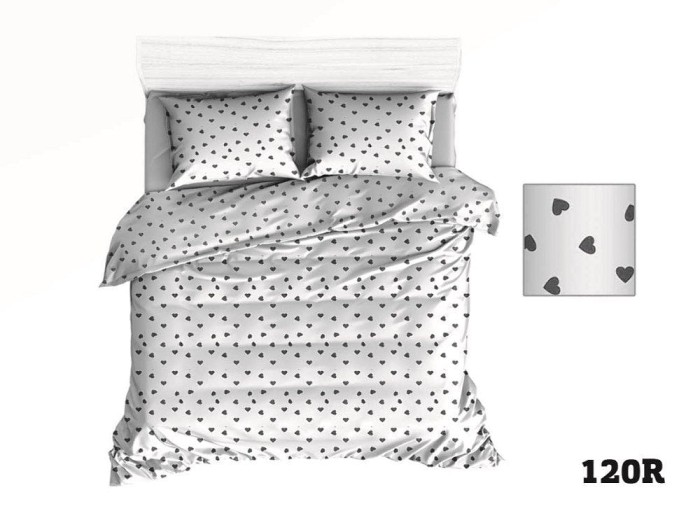 Pościel bawełniana 160x200 Extra biała w szare serduszka-1