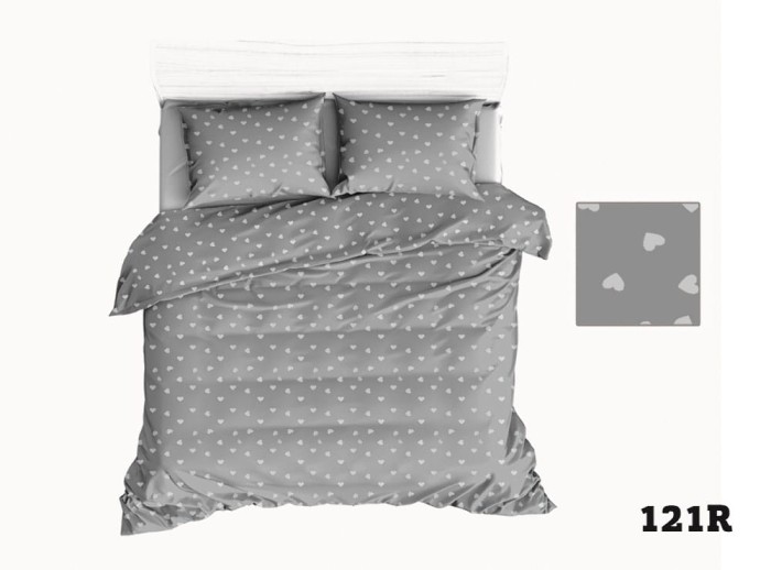 Pościel bawełniana 200x220 Extra szara serduszka-1