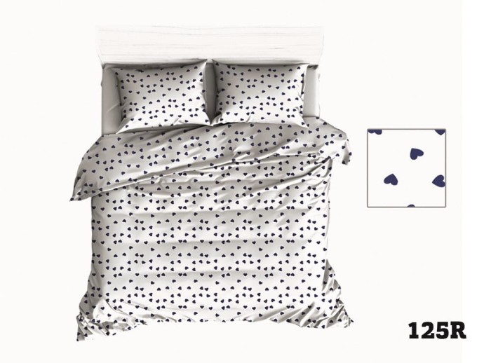 Pościel bawełniana 200x220 Extra biała granatowe serduszka-1