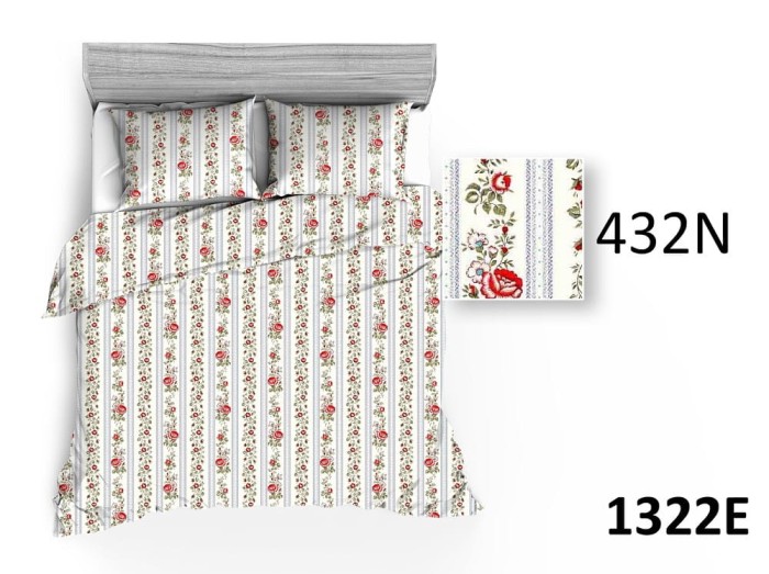 Pościel bawełniana 200x220 Extra kwiaty paski-1