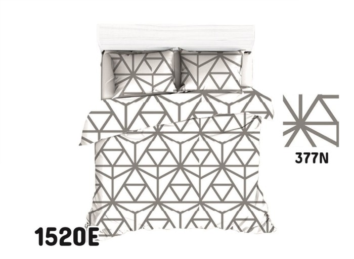 Pościel bawełniana 200x220 Extra biała szara geometryczna-1