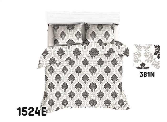 Pościel bawełniana 200x220 Extra biała szara ornamenty-1