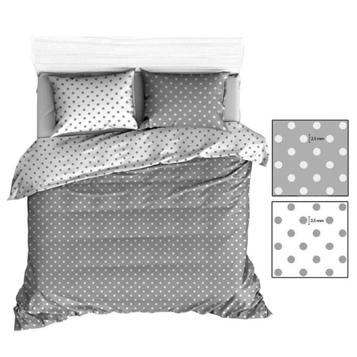 Pościel bawełniana 160x200 Extra szara biała groszki-1