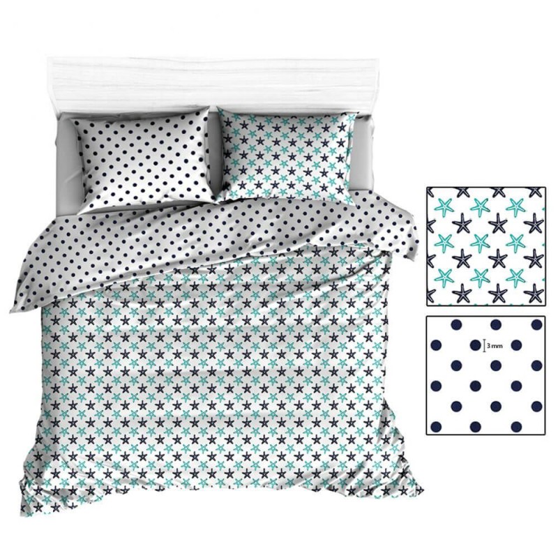 Pościel bawełniana 180x200 Extra biała rozgwiazdy groszki-1
