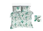 Pościel bawełniana 200x220 Extra zielona szara kwiaty liście