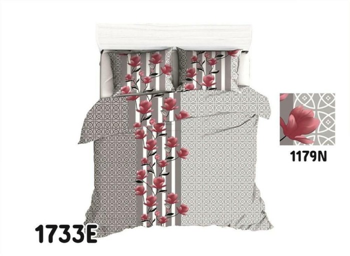 Pościel bawełniana 160x200 Extra szara grafitowa bordowe tulipany-1