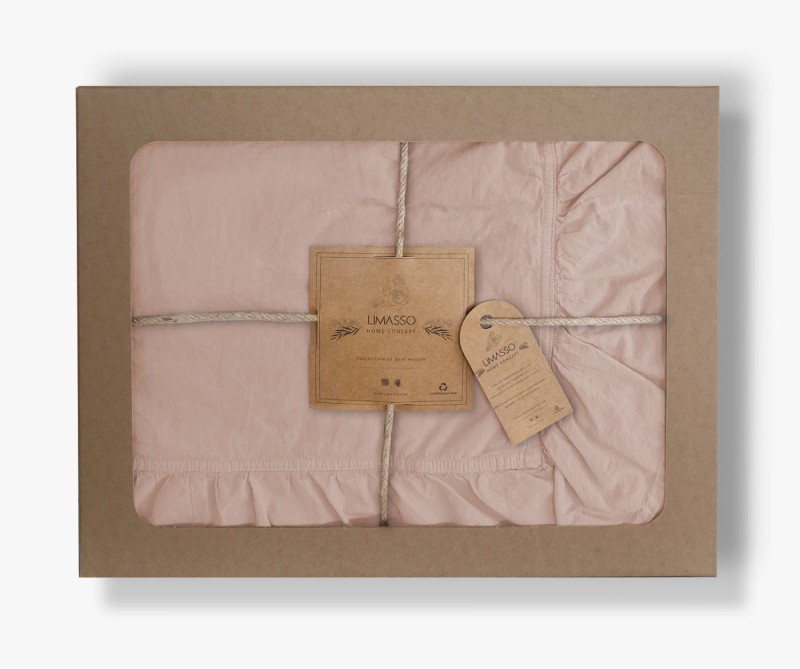 34050Pościel bawełniana 160x200 różowa pudrowa z falbanką jednobarwna w pudełku Stonewashed Camelio Roses-3
