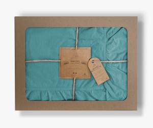 34052Pościel bawełniana 160x200 niebieska mineralna z falbanką jednobarwna w pudełku jednobarwna Stonewashed Mineral Blue-3