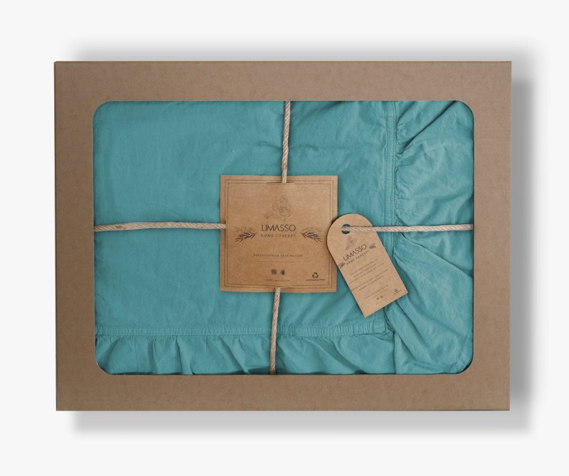 34052Pościel bawełniana 160x200 niebieska mineralna z falbanką jednobarwna w pudełku jednobarwna Stonewashed Mineral Blue-3