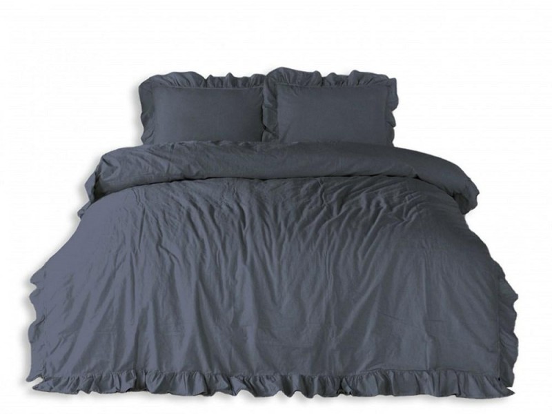 34053Pościel bawełniana 160x200 szara ciemna z falbanką jednobarwna w pudełku jednobarwna Stonewashed Natural Grey-2