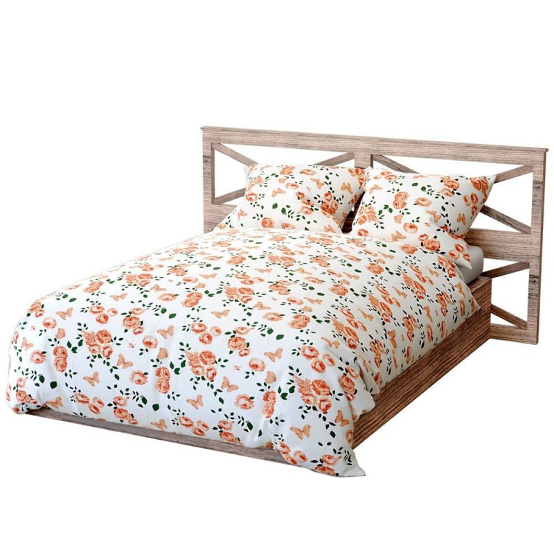 34151Pościel bawełniana 220x200 Calmia biała pomarańczowa róże kwiaty Bawełna 3-3