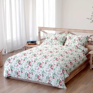34152Pościel bawełniana 140x200 Peony light biała bordowa zielona peonie kwiaty Bawełna 3-1