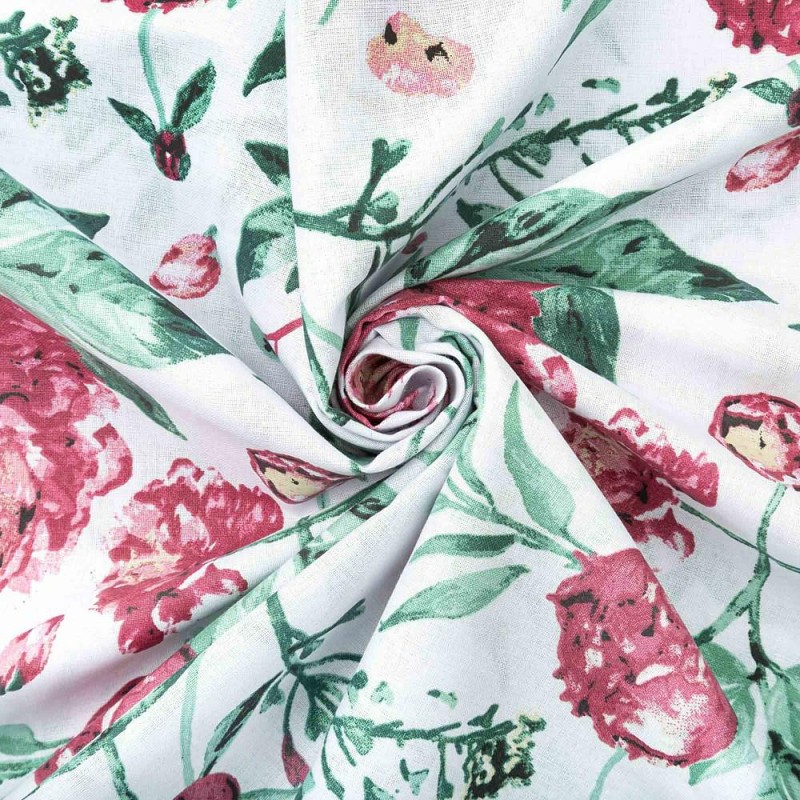 34155Pościel bawełniana 220x200 Peony light biała bordowa zielona peonie kwiaty Bawełna 3-2
