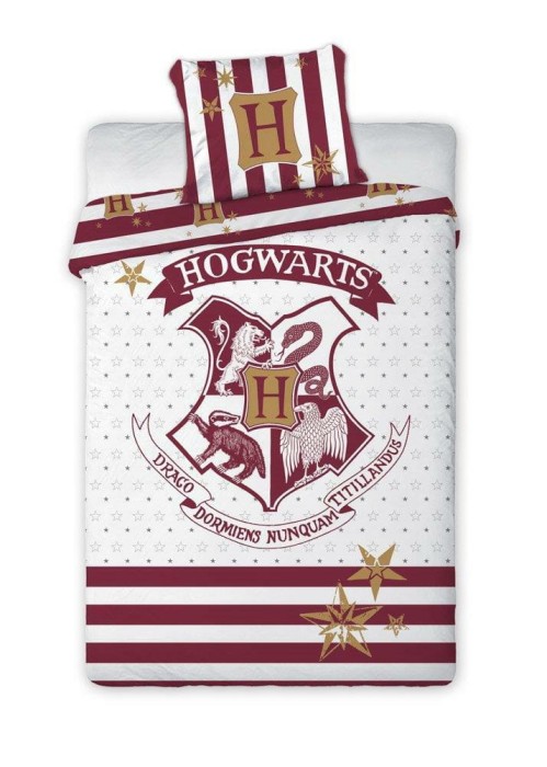 34225Pościel bawełniana 160x200 Harry Potter 004 Herb biała bordowa młodzieżowa poszewka 70x80 Faro-1