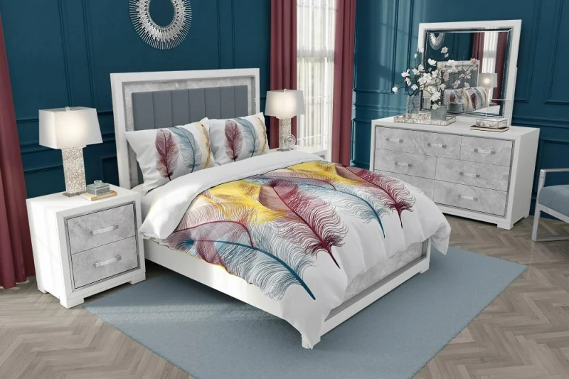 34237Pościel bawełniana 140x200 Feather pióra biała kolorowa z jedną poszewką Gold Zaratex-1