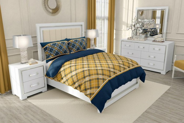 34241Pościel bawełniana 160x200 Lattice geometria granatowa musztardowa Gold Zaratex-1