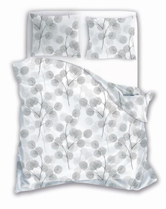 Pościel bawełniana 160x200 Fashion 23 biała szara gałązki liście-1