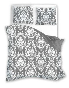 Pościel bawełniana 140x200 Glamour szara biała ornamenty-1
