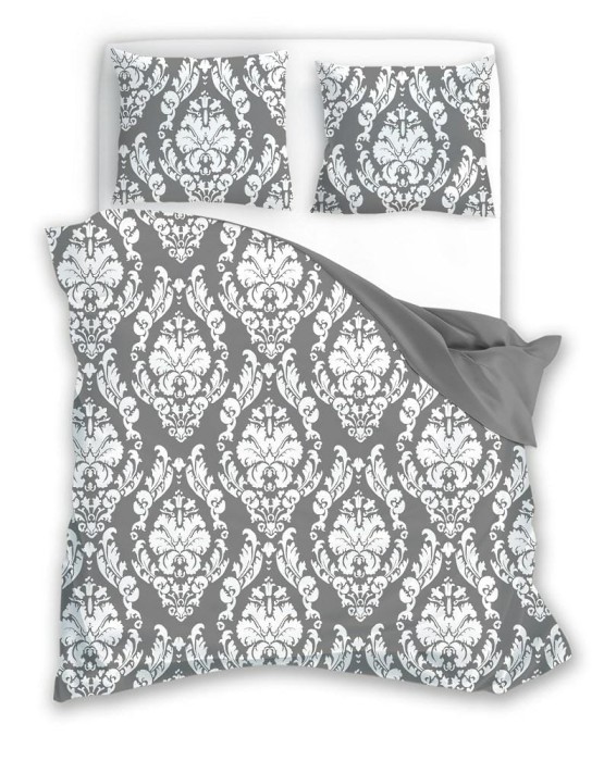 Pościel bawełniana 140x200 Glamour szara biała ornamenty-1