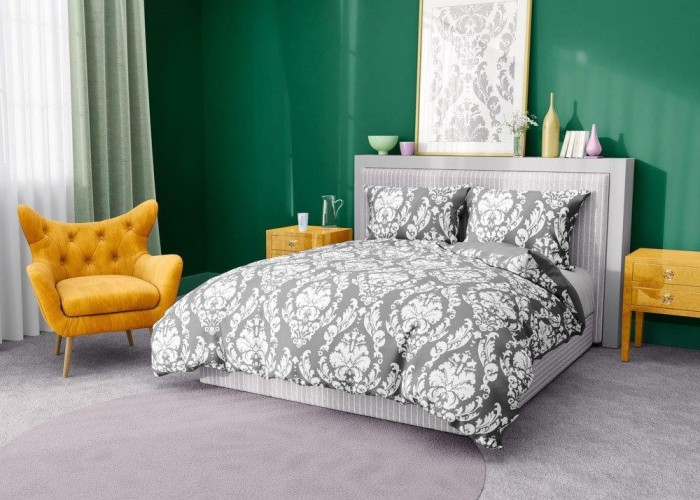 Pościel bawełniana 140x200 Glamour szara biała ornamenty-2