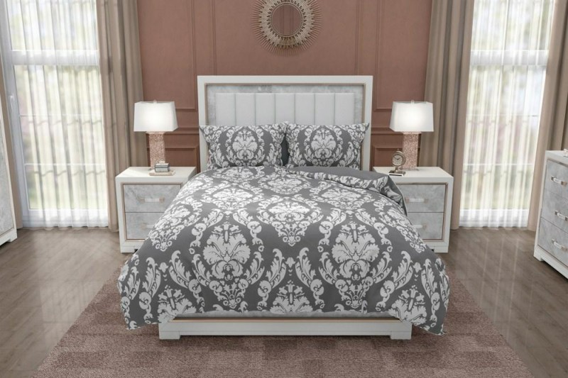 Pościel bawełniana 140x200 Glamour szara biała ornamenty-3
