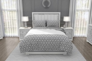 Pościel bawełniana 140x200 Glamour biała szara ornament-2