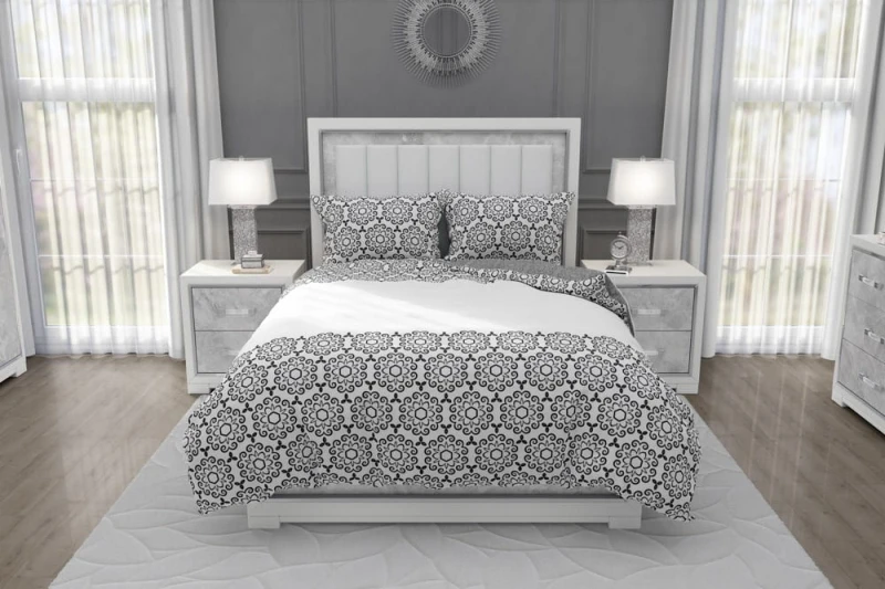 Pościel bawełniana 140x200 Glamour biała szara ornament-2