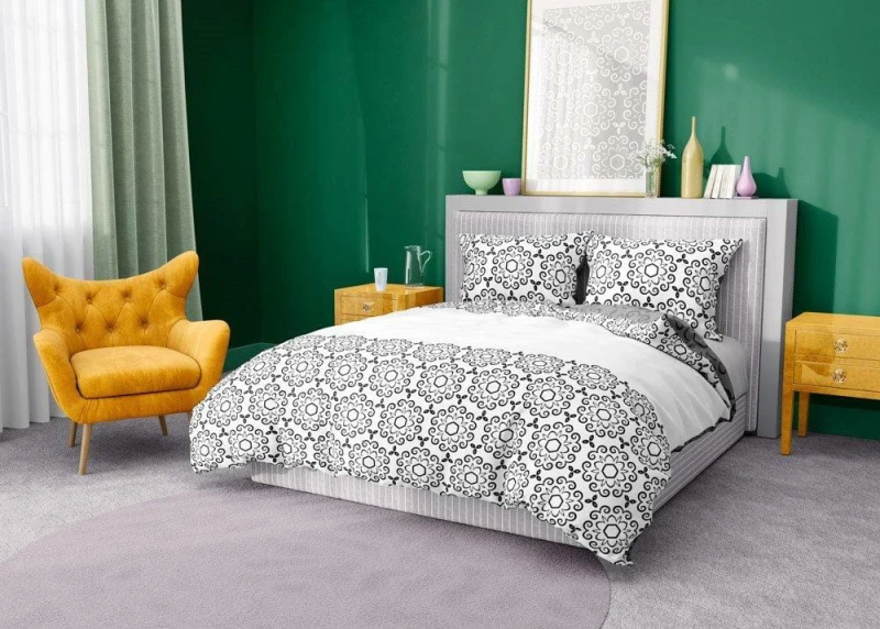 Pościel bawełniana 140x200 Glamour biała szara ornament-3