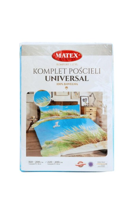 34310Pościel bawełniana 220x200 Plaża mewy trawa niebieska zielona Universal Matex-2