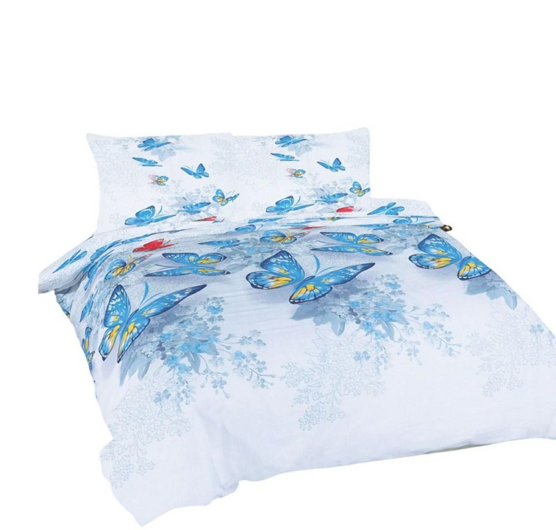 34312Pościel bawełniana 220x200 Motylki biała niebieska Universal Matex-1