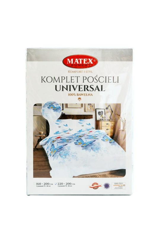 34312Pościel bawełniana 220x200 Motylki biała niebieska Universal Matex-2